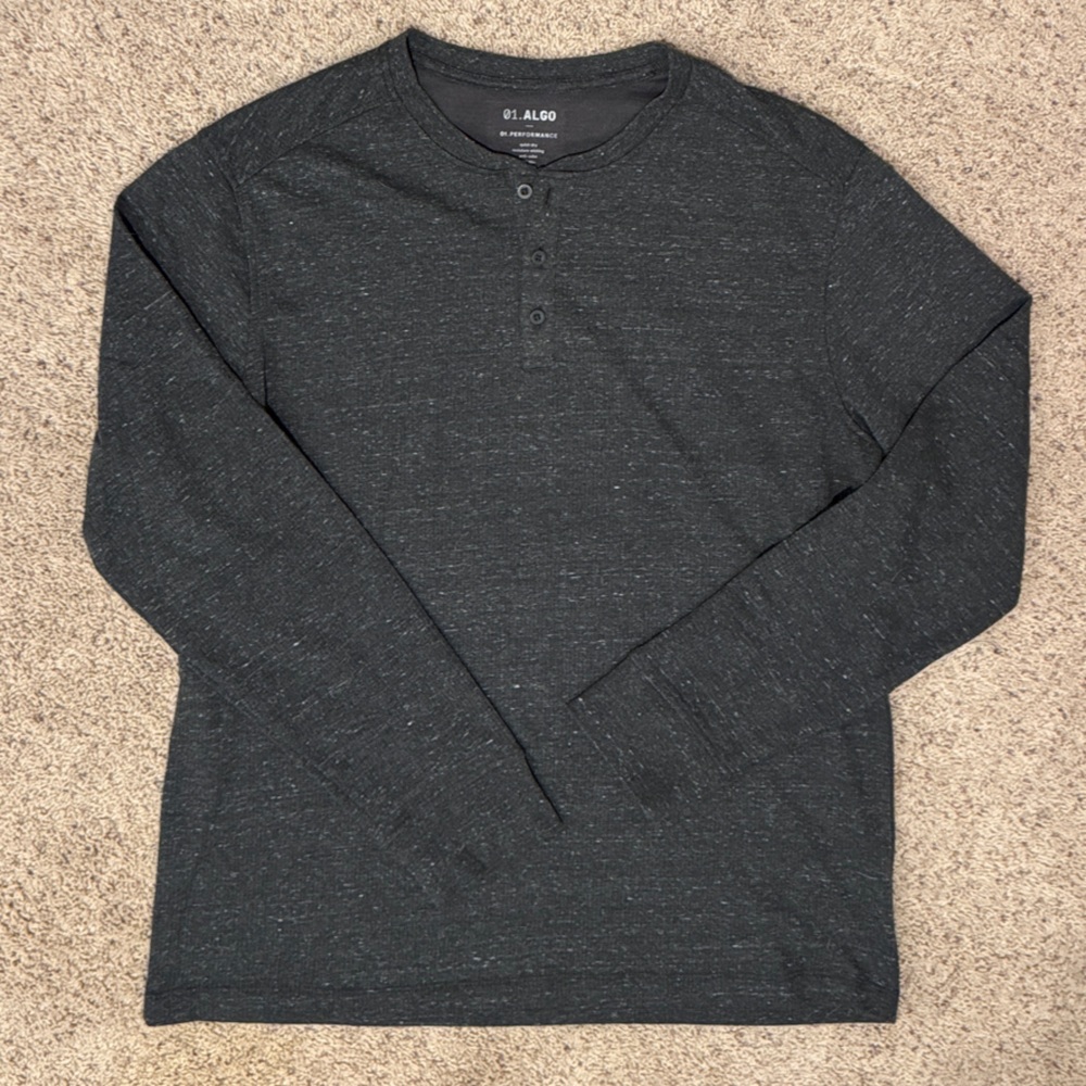BI ALGO Men's Black Long Sleeve Henley Shirt